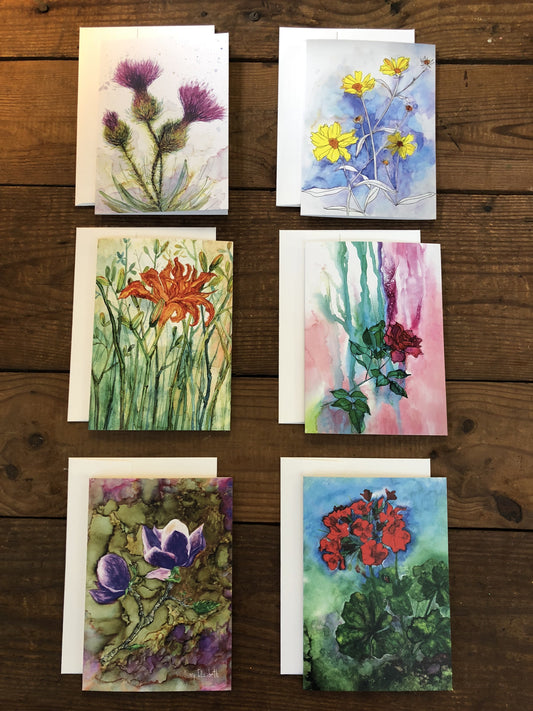 Box Set of 6 Greeting Cards: Cards, Thistles, Daylily, Rose, Magnolia,