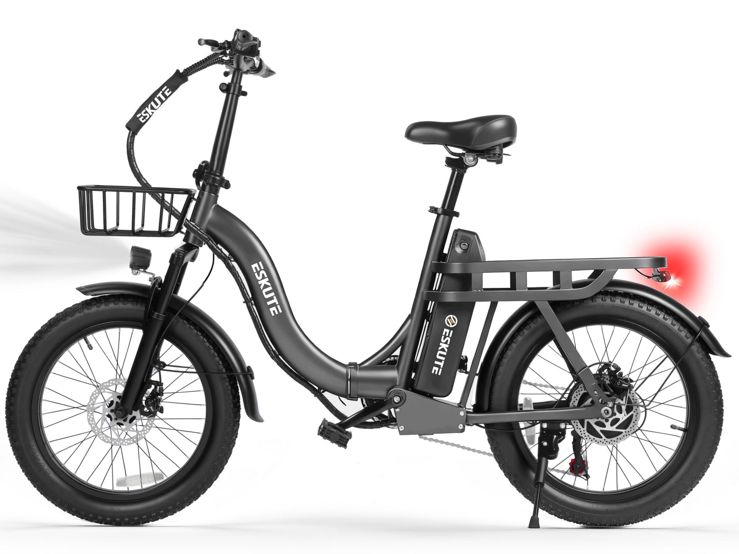 1200W Peak Folding Electric Bike for Adults, 28MPH 48V 10.4Ah Removable Battery, 55-Mile Range, 20"x3" Fat Tire, Step-Thru Ebike with Basket 7-Speed – Commuter E-Bike