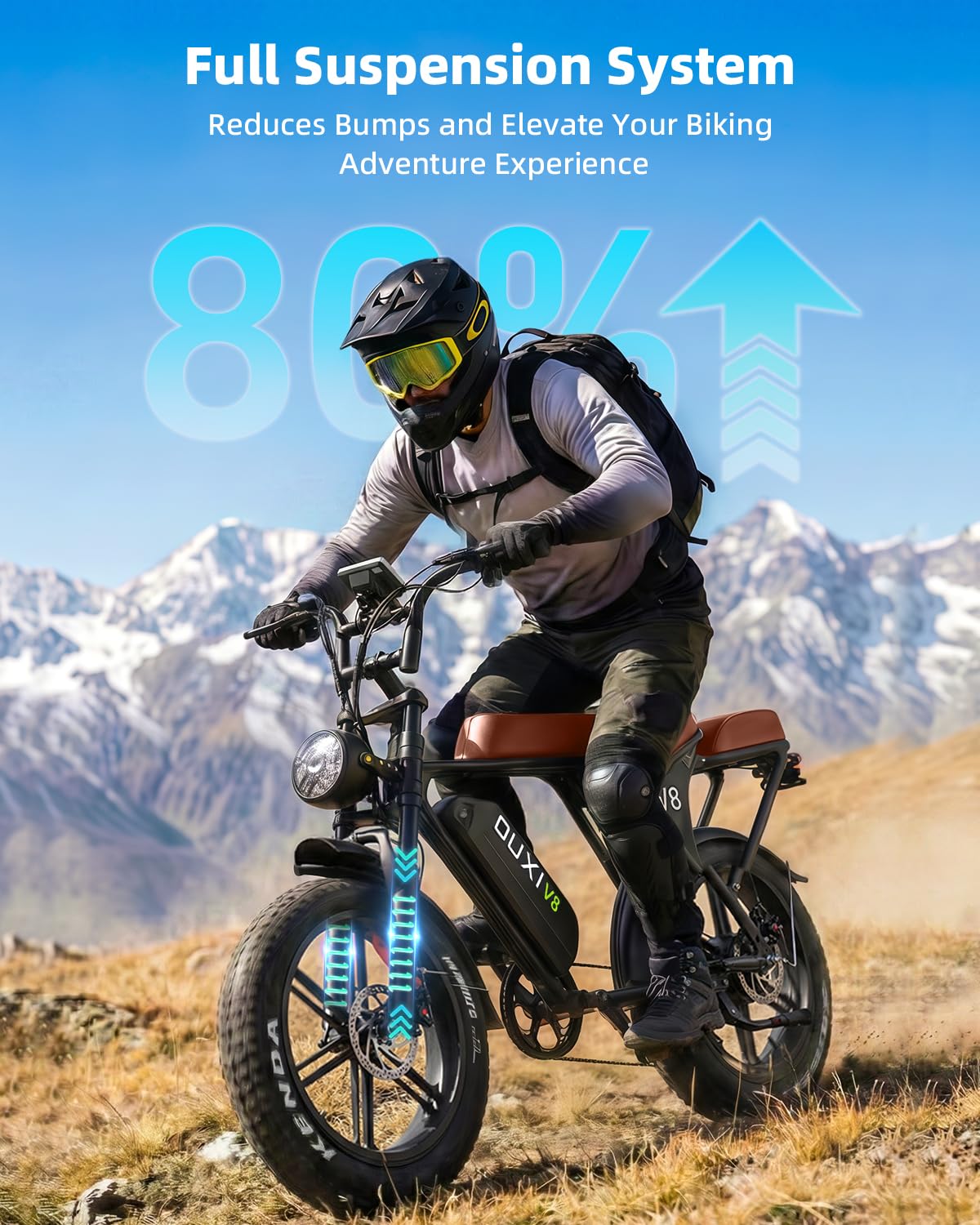 OUXI V8 Series Electric Bike for Adults, Peak 500W/1000W,20/31 MPH, 10.4/15/30 AH Removable Battery, 16''/20" Fat Tire Electric Bike,7-Speed Gear Electric Bicycles,Ebike Moped for Commuting & Off-Road