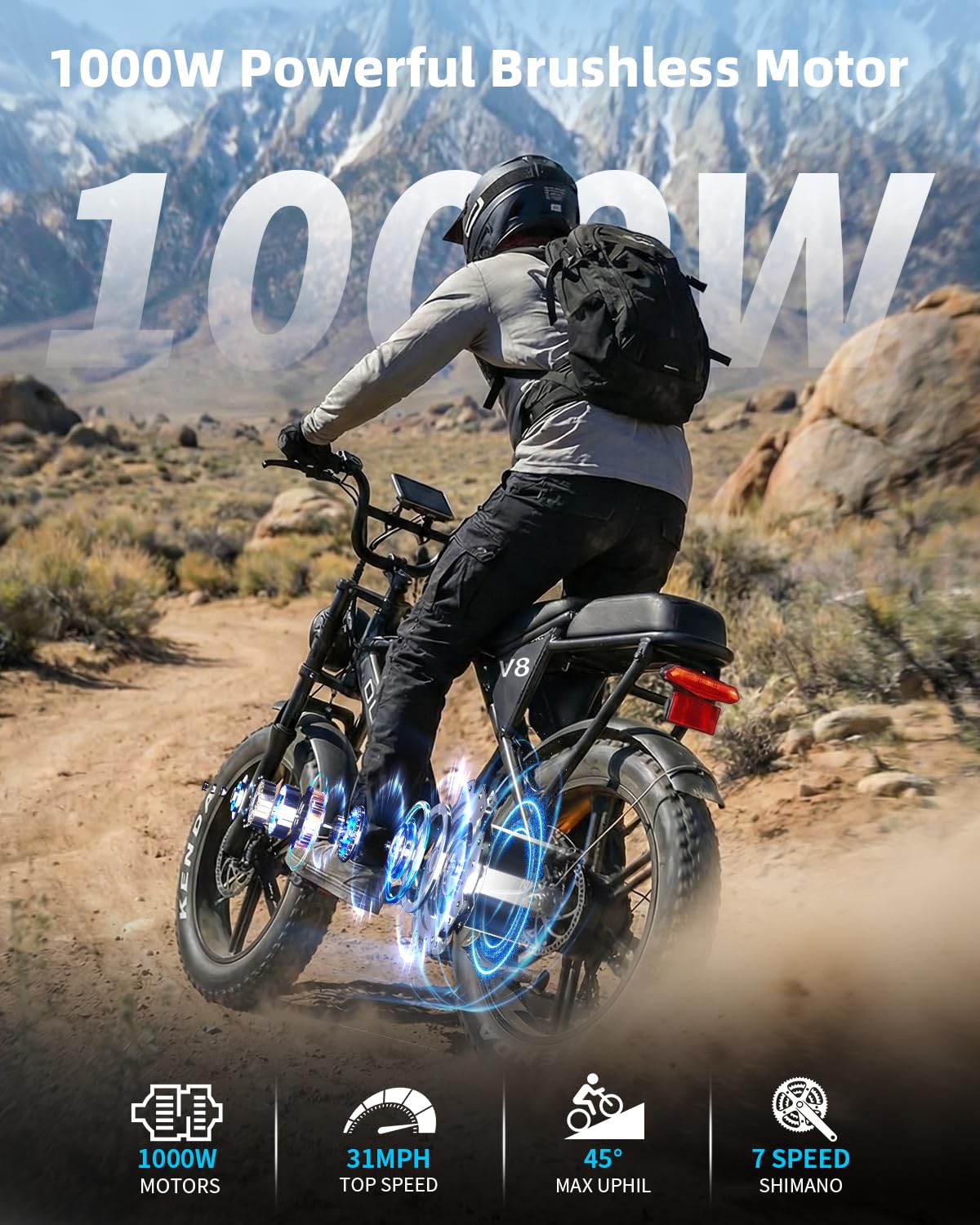 OUXI V8 Series Electric Bike for Adults, Peak 500W/1000W,20/31 MPH, 10.4/15/30 AH Removable Battery, 16''/20" Fat Tire Electric Bike,7-Speed Gear Electric Bicycles,Ebike Moped for Commuting & Off-Road