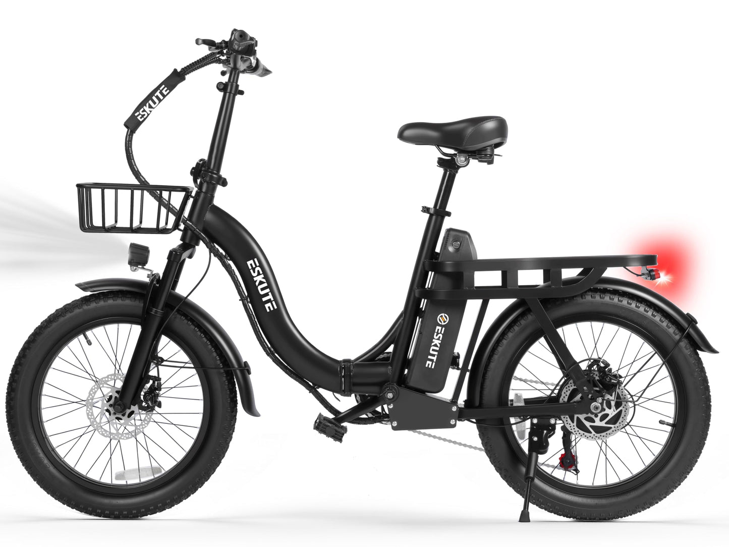 1200W Peak Folding Electric Bike for Adults, 28MPH 48V 10.4Ah Removable Battery, 55-Mile Range, 20"x3" Fat Tire, Step-Thru Ebike with Basket 7-Speed – Commuter E-Bike