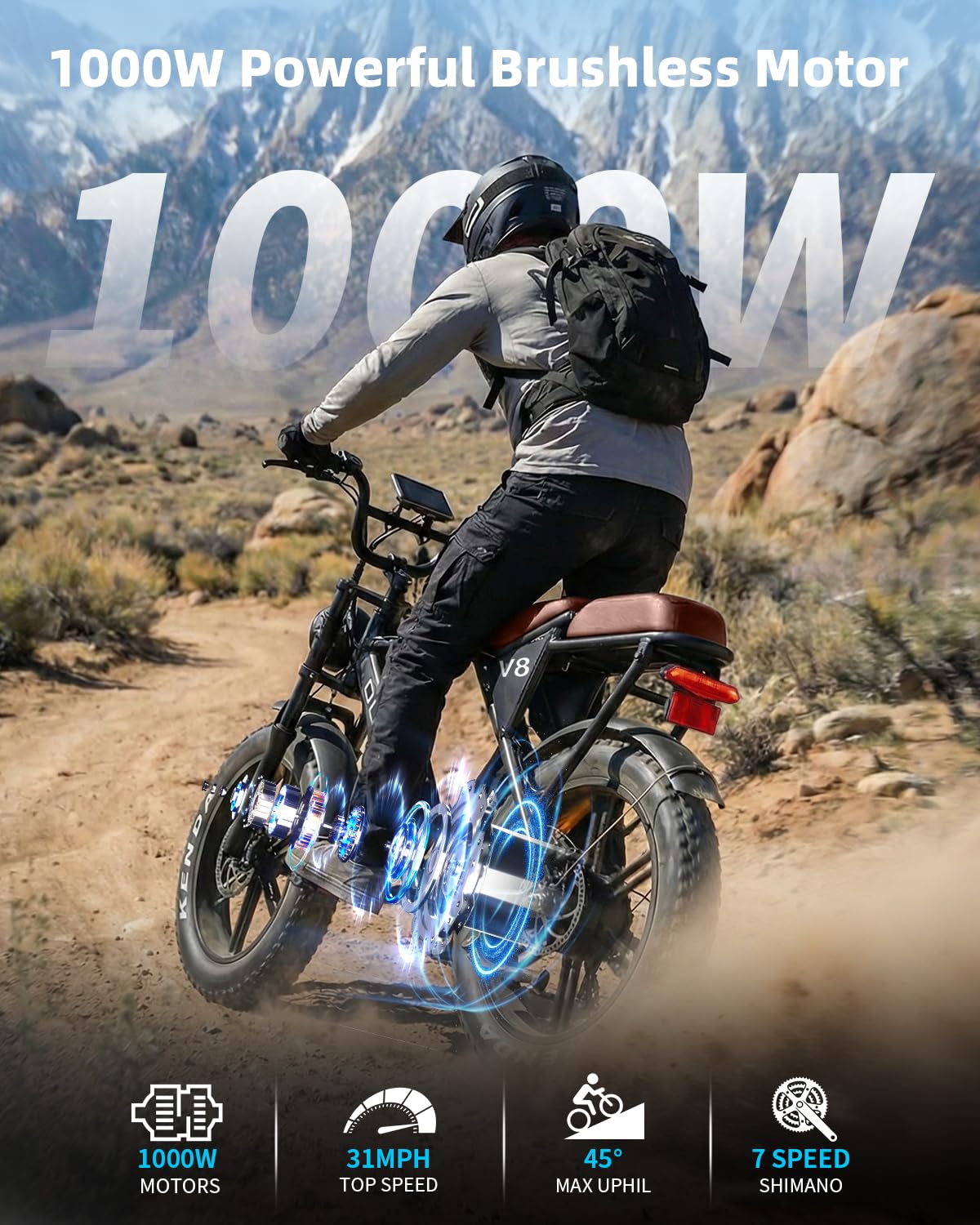 OUXI V8 Series Electric Bike for Adults, Peak 500W/1000W,20/31 MPH, 10.4/15/30 AH Removable Battery, 16''/20" Fat Tire Electric Bike,7-Speed Gear Electric Bicycles,Ebike Moped for Commuting & Off-Road