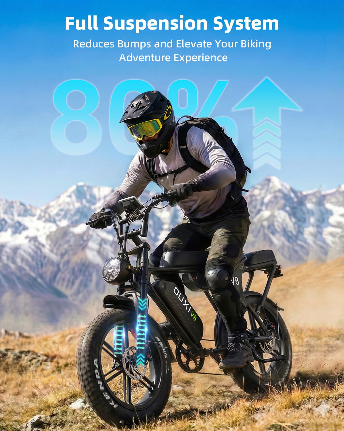 OUXI V8 Series Electric Bike for Adults, Peak 500W/1000W,20/31 MPH, 10.4/15/30 AH Removable Battery, 16''/20" Fat Tire Electric Bike,7-Speed Gear Electric Bicycles,Ebike Moped for Commuting & Off-Road