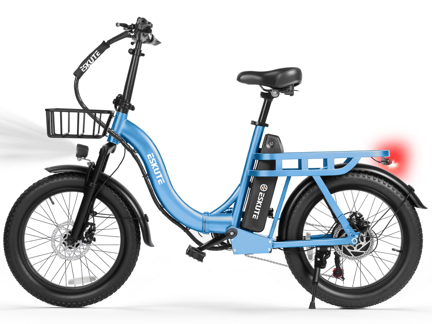 1200W Peak Folding Electric Bike for Adults, 28MPH 48V 10.4Ah Removable Battery, 55-Mile Range, 20"x3" Fat Tire, Step-Thru Ebike with Basket 7-Speed – Commuter E-Bike