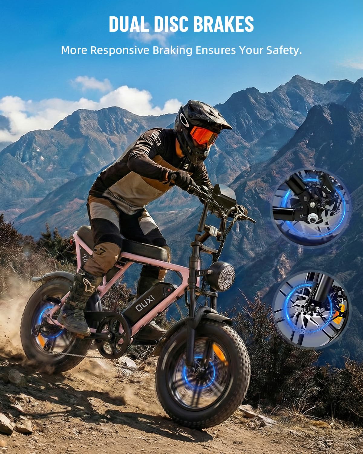 OUXI V8 Series Electric Bike for Adults, Peak 500W/1000W,20/31 MPH, 10.4/15/30 AH Removable Battery, 16''/20" Fat Tire Electric Bike,7-Speed Gear Electric Bicycles,Ebike Moped for Commuting & Off-Road