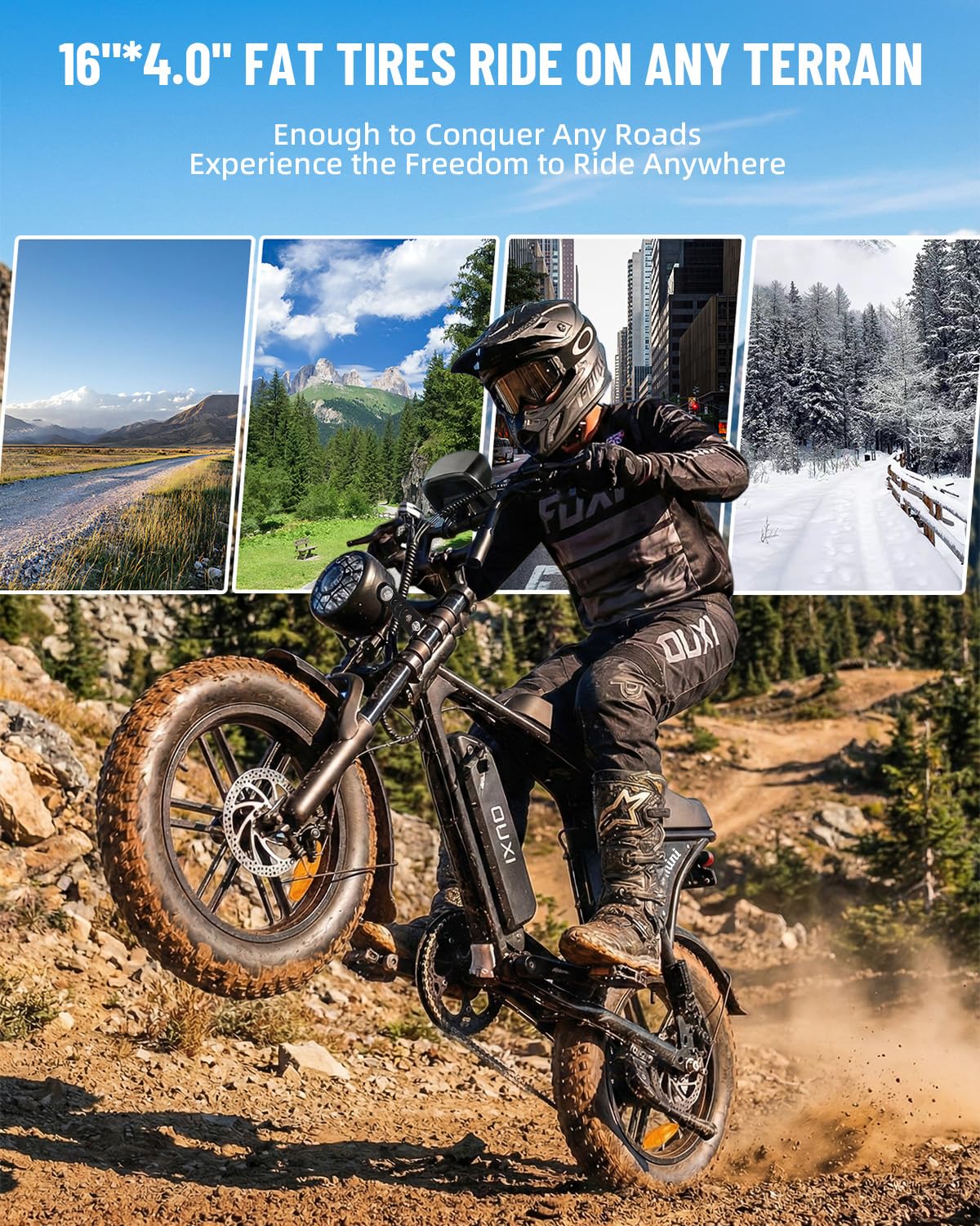 OUXI V8 Series Electric Bike for Adults, Peak 500W/1000W,20/31 MPH, 10.4/15/30 AH Removable Battery, 16''/20" Fat Tire Electric Bike,7-Speed Gear Electric Bicycles,Ebike Moped for Commuting & Off-Road