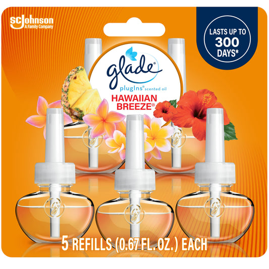Glade PlugIns Refills Air Freshener, Scented and Essential Oils for Home and Bathroom, Apple Cinnamon, 3.35 Fl Oz, 5 Count