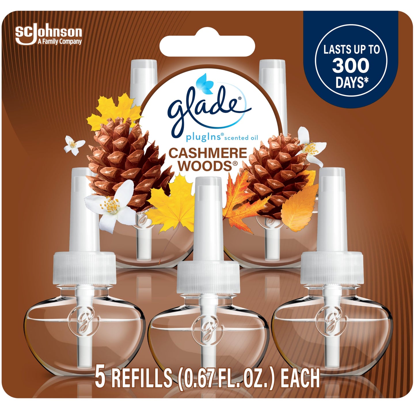 Glade PlugIns Refills Air Freshener, Scented and Essential Oils for Home and Bathroom, Apple Cinnamon, 3.35 Fl Oz, 5 Count