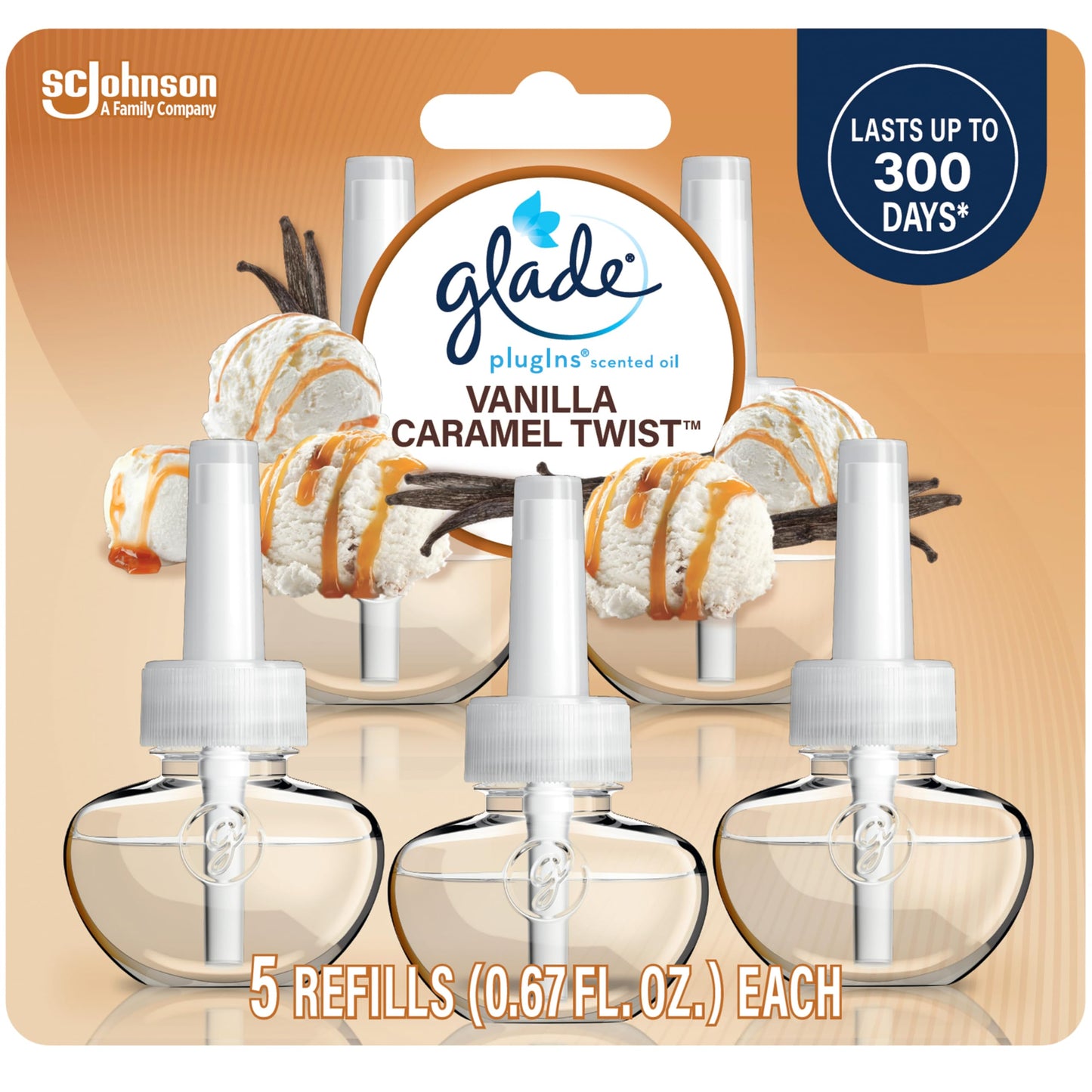 Glade PlugIns Refills Air Freshener, Scented and Essential Oils for Home and Bathroom, Apple Cinnamon, 3.35 Fl Oz, 5 Count