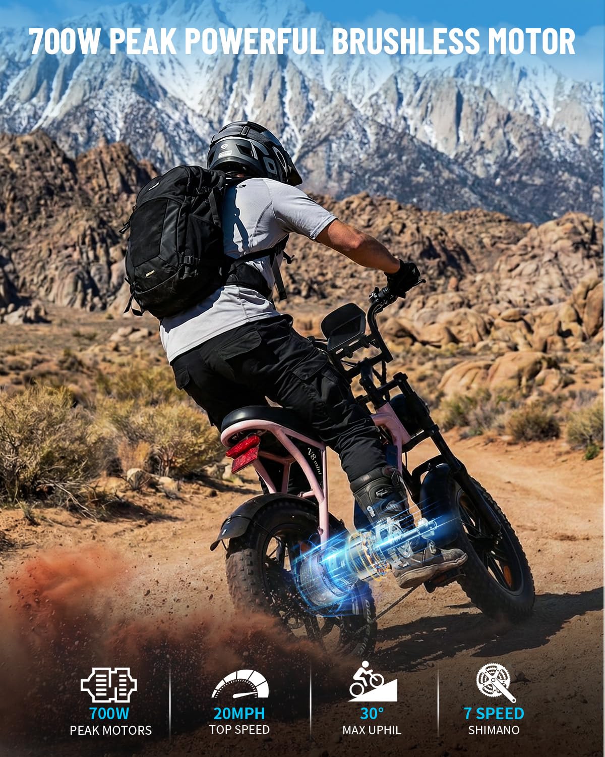 OUXI V8 Series Electric Bike for Adults, Peak 500W/1000W,20/31 MPH, 10.4/15/30 AH Removable Battery, 16''/20" Fat Tire Electric Bike,7-Speed Gear Electric Bicycles,Ebike Moped for Commuting & Off-Road