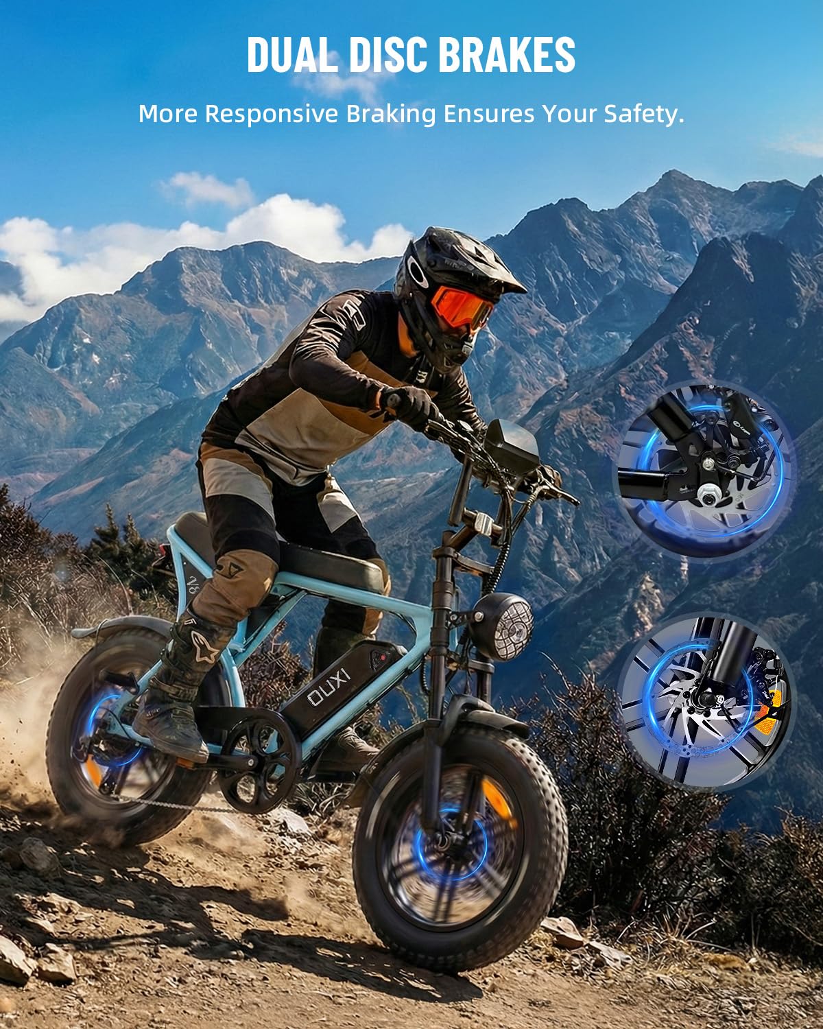 OUXI V8 Series Electric Bike for Adults, Peak 500W/1000W,20/31 MPH, 10.4/15/30 AH Removable Battery, 16''/20" Fat Tire Electric Bike,7-Speed Gear Electric Bicycles,Ebike Moped for Commuting & Off-Road