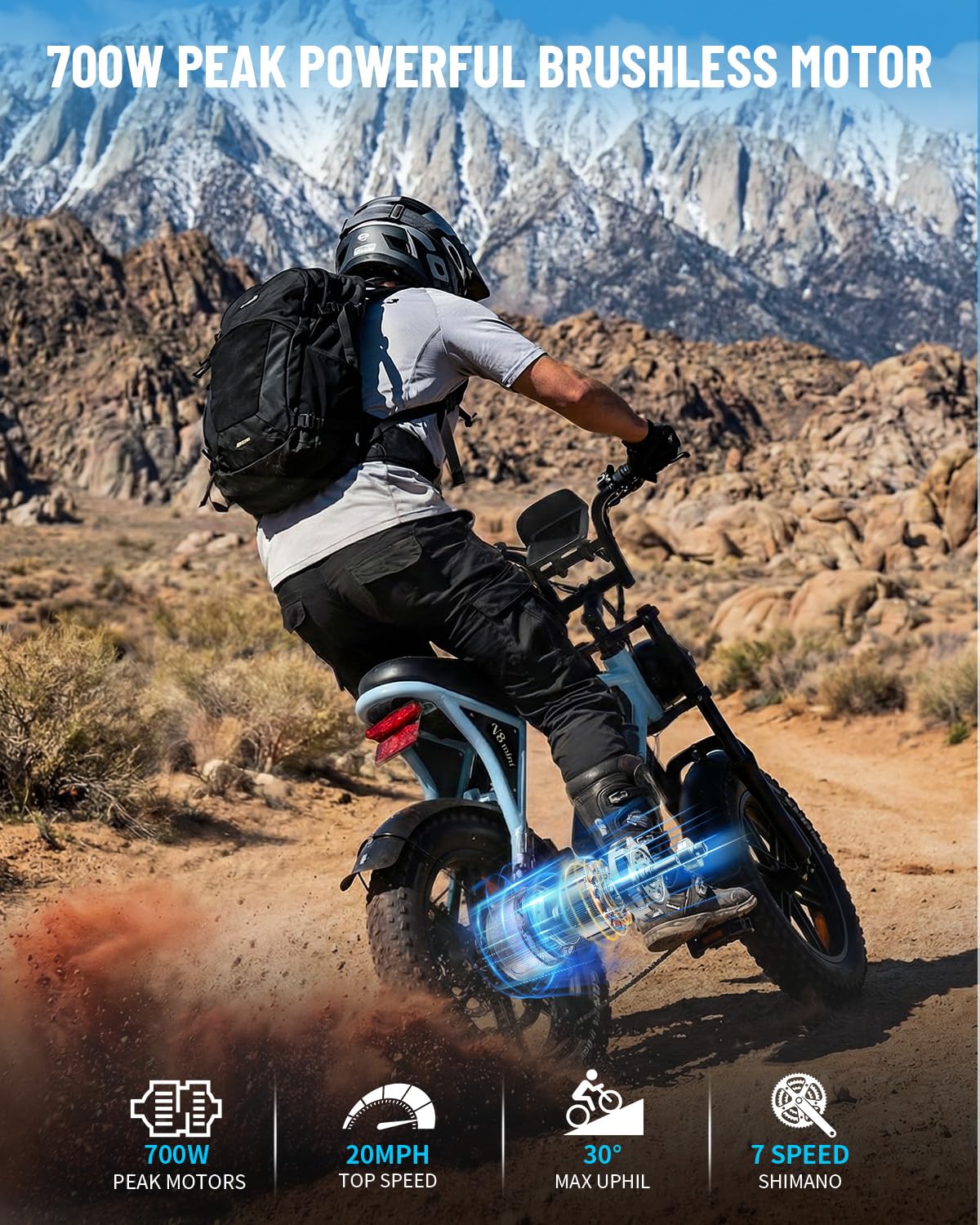 OUXI V8 Series Electric Bike for Adults, Peak 500W/1000W,20/31 MPH, 10.4/15/30 AH Removable Battery, 16''/20" Fat Tire Electric Bike,7-Speed Gear Electric Bicycles,Ebike Moped for Commuting & Off-Road