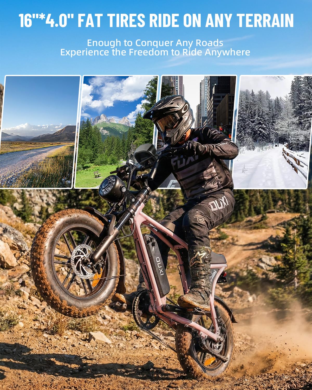 OUXI V8 Series Electric Bike for Adults, Peak 500W/1000W,20/31 MPH, 10.4/15/30 AH Removable Battery, 16''/20" Fat Tire Electric Bike,7-Speed Gear Electric Bicycles,Ebike Moped for Commuting & Off-Road