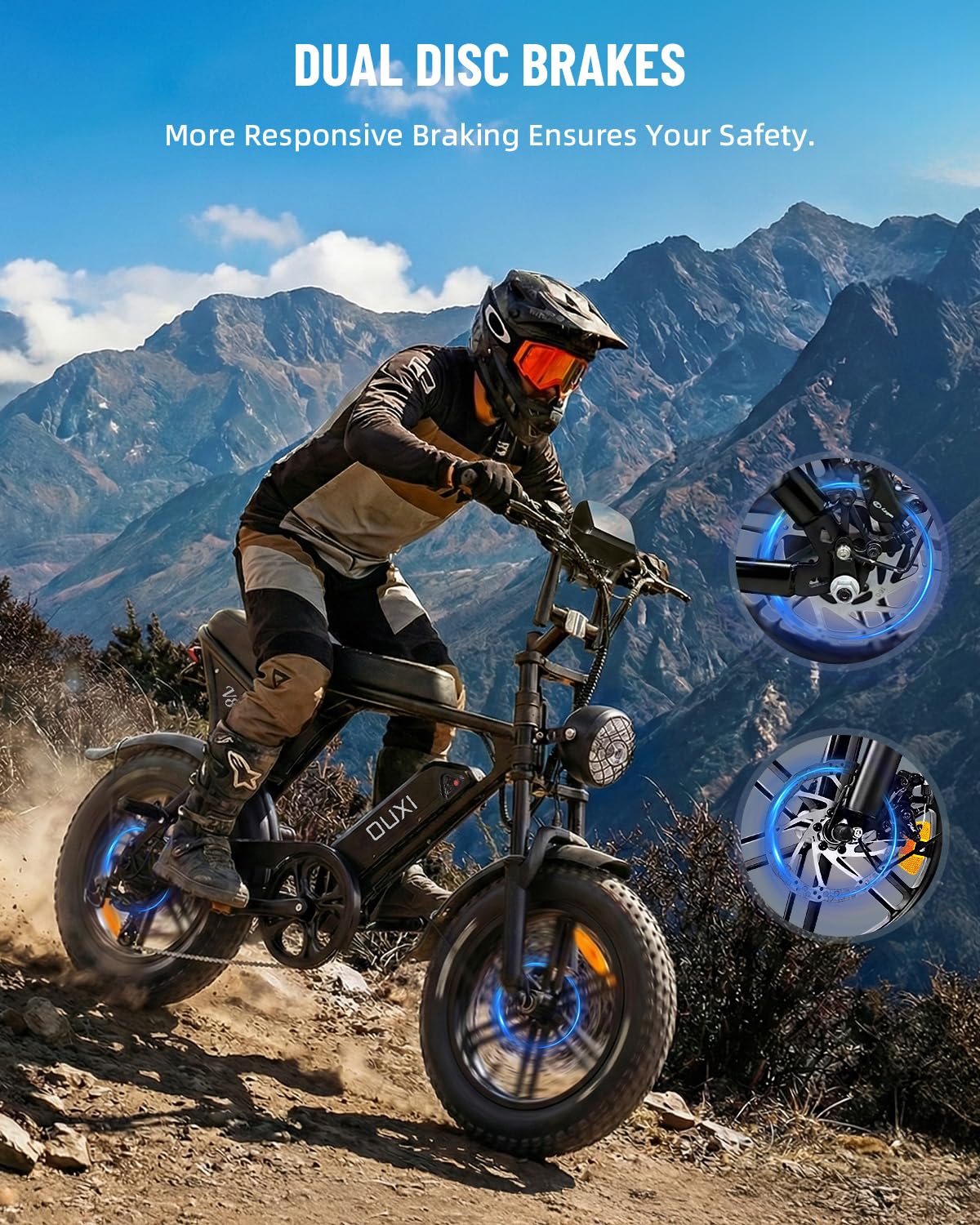 OUXI V8 Series Electric Bike for Adults, Peak 500W/1000W,20/31 MPH, 10.4/15/30 AH Removable Battery, 16''/20" Fat Tire Electric Bike,7-Speed Gear Electric Bicycles,Ebike Moped for Commuting & Off-Road