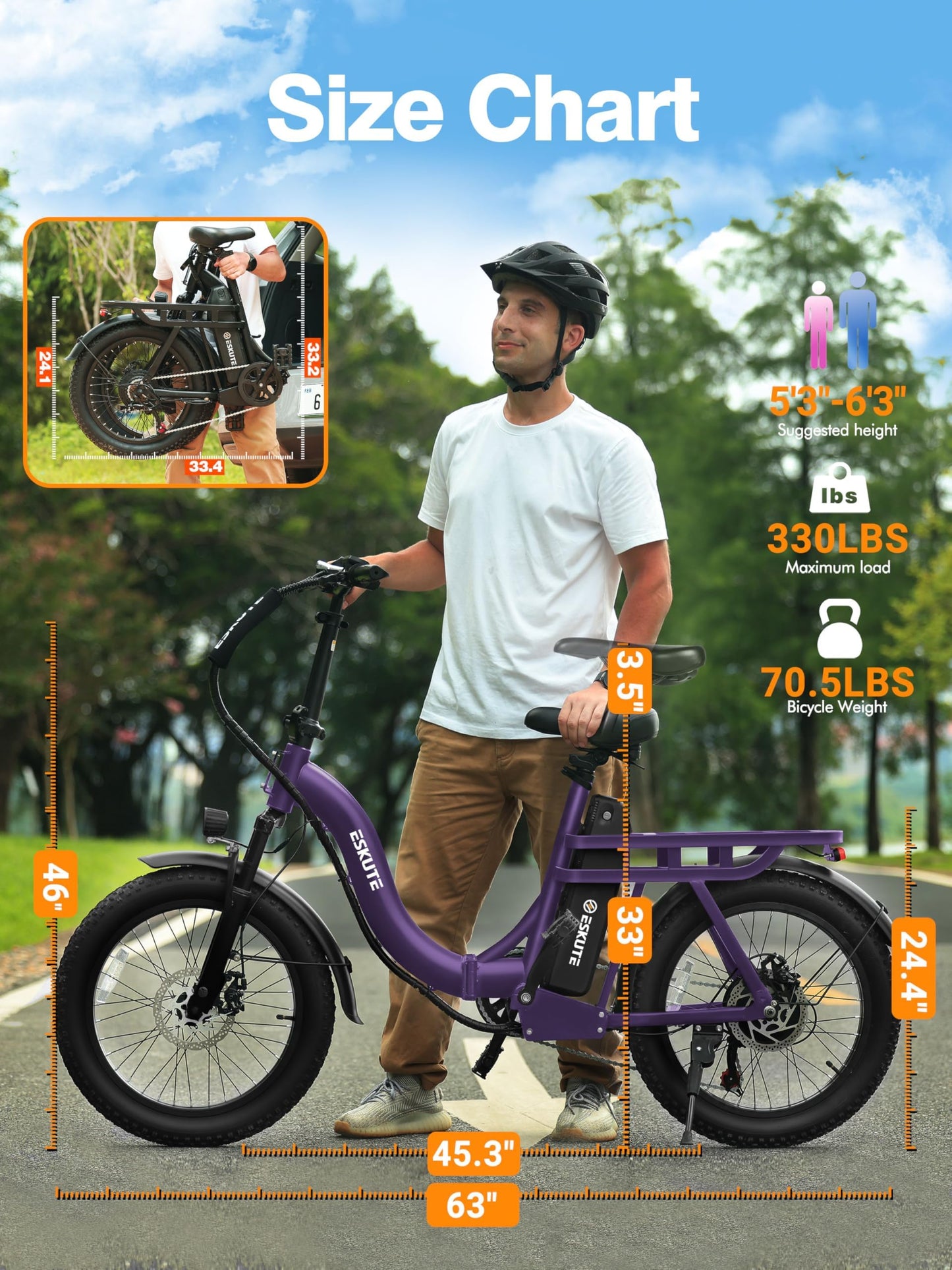 1200W Peak Folding Electric Bike for Adults, 28MPH 48V 10.4Ah Removable Battery, 55-Mile Range, 20"x3" Fat Tire, Step-Thru Ebike with Basket 7-Speed – Commuter E-Bike