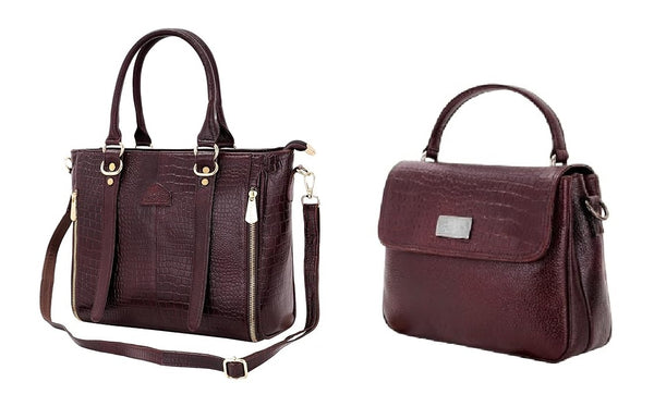 A.E Combo Of Brown and Maroon Leather Hand Bag for Women with Multiple